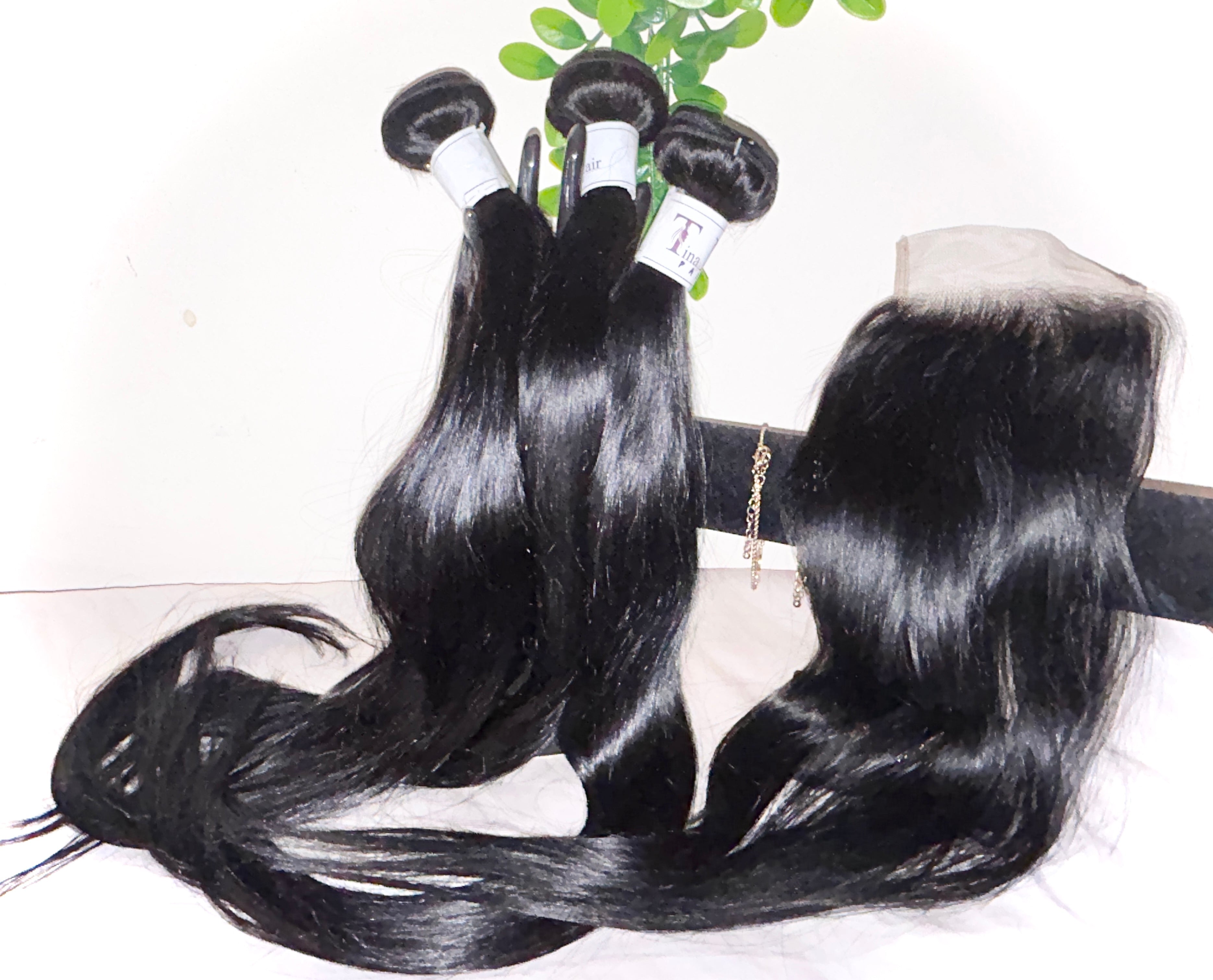 Maria : Peruvian Straight Raw Hair Bundles with Lace Closure